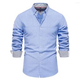 Men's Casual Shirts Autumn Long Sleeve Oxford Solid Color Turn-down Collar Blouse Social For Men Designer Clothes Black