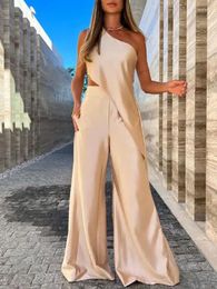 Women's Two Piece Pants Female High Waist Trousers Solid Matching Suit Women Loose Wide Leg Set Summer Backless Tops Long Outfits