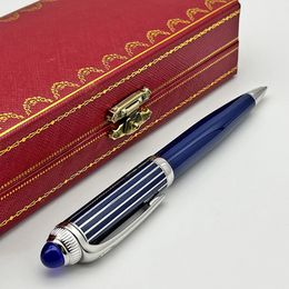 Ballpoint Pens Luxury Quality Classic Blue Ballpoint Pen Stainless Steel Ragging Writing Smooth Office Stationery With Gem 231201