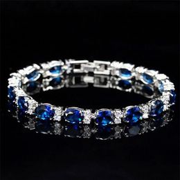 Victoria Luxury Jewelry Brand New 925 Sterling Silver Oval Cut Blue Sapphire CZ Diamond Ruby Popular Women Wedding Bracelet For Lo252H