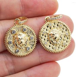 Pendant Necklaces Vintage Round Loin Head Gold Plated Brass CZ Zircon Men Hip Hop Animal Necklace Accessories For Women Jewellery Making