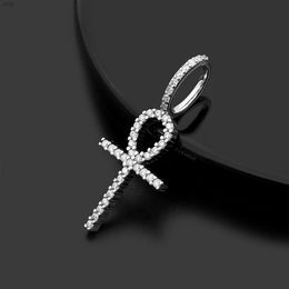 925 Silver Vermeil Necklace Iced Out Vvs Moissanite Diamonds Ankh Pendant Tennis Chain Set Hip Hop Jewelry for Men Women
