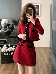 Two Piece Dress High Quality Small Fragrance Tweed Two Piece Set For Women Crop Top Short Jacket Coat Mini Skirts Sets Sweet 2 Piece Suits 231201