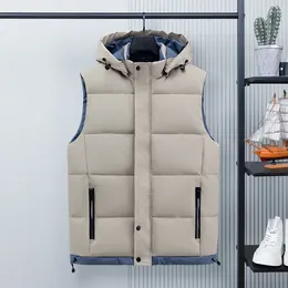 Men's Vests Padded Vest Autumn Winter Hooded Jackets Outerwear Thick Warm Sleeveless Coat Casual Waistcoat Men Clothing Male Tops