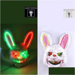 Party Masks Design Scary Neon Glowing Bloody Rabbit Cosplay Bunny Mask Halloween Carnival Costume Luminous Props Led Drop D Homefavor Dhke5