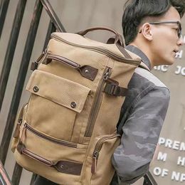 Backpack 2023 Casual Men's Vintage Canvas Schoolbag Travel Large Capacity Laptop Bag Wear-resistant Waterproof
