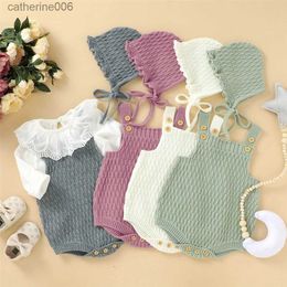Clothing Sets 2Pcs Set Baby Knitted Romper Clothes Set Cotton Triangle Crotch Button One-Piece Jumpsuit+Hats Toddler Baby Boys Girls OutfitsL231202