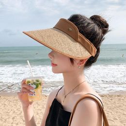 Wide Brim Hats Summer Empty Top Straw Hat Women Girl Travel Sunshade Sun Outdoor Beach Foldable Roll Up Visor Cap