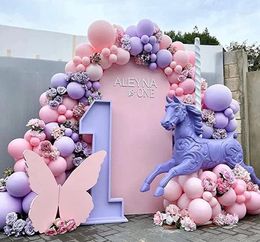 Party Decoration Light Pink Lavender Double Fill Clove Purple Balloon Garland Girl Birthday Bride Baby Baptism Gender Reveal