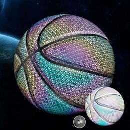 Wrist Support Colorful Holographic Reflective Basketball Ball PU Leather WearResistant Night Game Street Glowing For Indoor Outdoor 231202