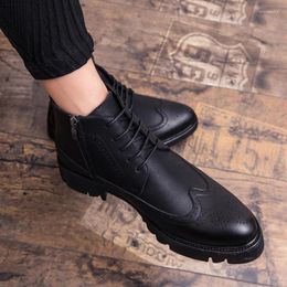 Boots Plus Size 38-46 Men's Fashion Brock Leather Men Thick Bottom Ankle Boot Mens Short Side ZIP High-Top Shoes Autumn