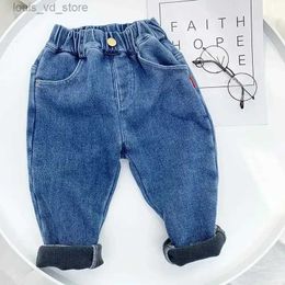 Trousers 1-7 Yrs Boys Unisex Plus Fleece Winter Pants for Kids Baby Thickening Warm Soft for Girl Children Stretch Fleece Jeans Pants T231202