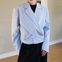 Men's Suits Mens Autumn Winter Irregular Solid Colour Cross Design Splicing Suit Genderless French Elegant Fashion Trend Short Casual