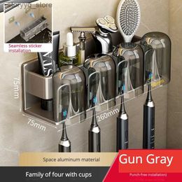 Toothbrush Holders Convenient Toothbrush Rack for Bathroom - Wall Mounted Toothbrush Toothpaste Holders with Hooks and Alumimum Storage Q231202