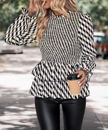 Women's Blouses Xylocarp-Slim Ruffled Top Black And White Stripes Play Body Autumn Shirt QLA8884 2023