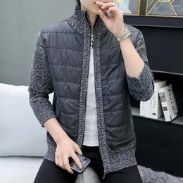 Men's Jackets Contrast Color Men Jacket Knitted Sweater Thick Warm Padded Plush Winter With Stand Collar Zipper For Autumn