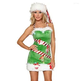 Casual Dresses Xingqing Christmas Tree Dress Cosplay Costume Women Winter Plush Trim Patchwork Tube With Hat And Clubwear