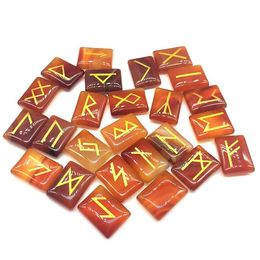 25pcs Natural Red Agate Viking Runes Amulet Stones Set Green Aventurine Reiki Healing Divination Tumbled Stone Pendant Bead287r