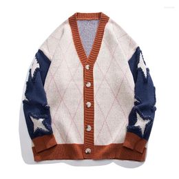 Men's Sweaters Autumn Oversize Patch Cardigan Men Jacquard Pattern Jumper Fashion Korean Streetwear Button Sweater Knitwear Clothing Tops