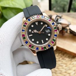 Wristwatches Mens Diamond Candy Automatic Mechanical Watch Black Rubber Rose Gold