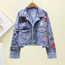 Women's Jackets Denim Jacket 2023 Spring Female Coat Outerwear Short Graffiti Rivet Girl Women Coats Fashion