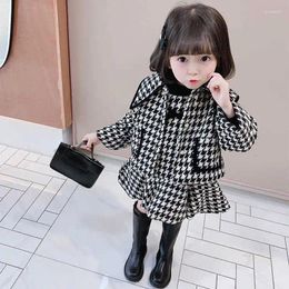 Clothing Sets 2023 Winter Girls Baby Fashion Set Plaid Jackets Dress Soft Velvelt Thick Warm Suits Kids Children Birthday Clothes