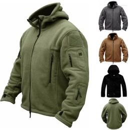 Men's Jackets Winter Fleece Jacket Military Tactical Solid Warm Coats With Hat Outdoor Sports Combat Hiking Polar