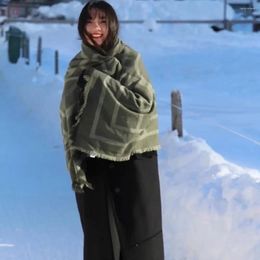 Scarves Winter Female Scarf Geometric Lines Faux Cashmere 150 135cm Warm Wraps Fashion Ladies Shawl Tassel Foulard