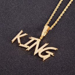 A-Z Custom Soild Cursive Letter Pendant With Rope Chain Silver Gold Color 5a Hip Hop Necklace Jewelry210N