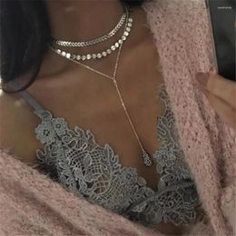 Pendant Necklaces Fashion Silver Colour Geometric Sequin Chain Hollow Palm Necklace For Women Female Vintage Multilevel Tassel Jewellery Gift