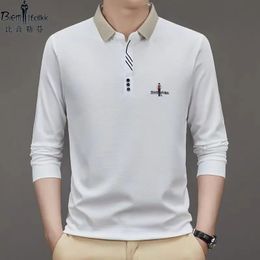 Men's Polos Biyin Lefen Spring and Autumn Long Sleeve Men's T-shirt Pure Cotton Polo Shirt Men's Solid Color High end Top Casual Wear 231202