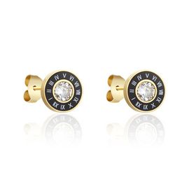 New Arrival Beautiful Periferia Black Enamel And White Shells Roman Numerals Middle Shiny Crystal Stud Earring For Women And Men302J