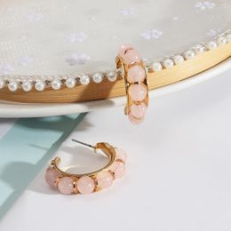 Stud Earrings Fashion String Beaded Small Natural Round Pink Stone C Letter For Women