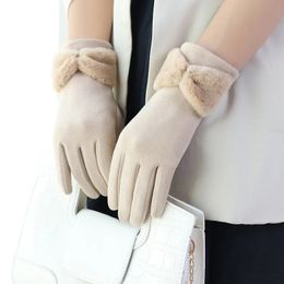 Fingerless Gloves 2023 Winter Bow knot Women s Touch Screen Elegant Plus Velvet Mittens Stretch Glove 231202