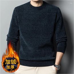 Men's Sweaters Chenille Sweater Trendy Brand 2023 Winter Velvet Thickening Round Neck Loose Solid Colour Versatile Men