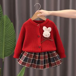 Clothing Sets Autumn Kids Christmas Clothes JK Skirt Short 2 Pcs Red Sweater Clothes Girls Knit 2-7Y Christmas Children Dress Cute Bunny 231202