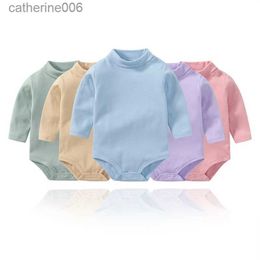 Clothing Sets Newborn Baby Clothes 0 To 24 Months Boys Grils High Collar Long Sleeve Cotton Pure Colour One-Piece Fart Wrap Crawling BodySuitL231202