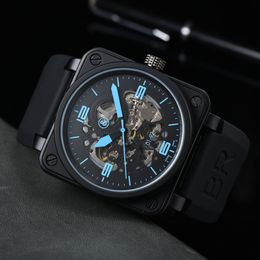 Top Bell Brand Men Ross Automatic Mechanical Camouflage Watch Leather Black Ross Rubber 46mm AAA Clock Large Dial Men for Watches 2024 BR9892