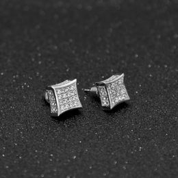 Men Luxury Earings Full Zirconia CZ Stud Earrings Trendy Top Quality Gold Silver Color 12 12mm Men Women Punk Brincos3409