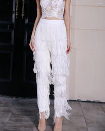 Stage Wear Belly Dance Costume Fringe Tassel Pants Women's Dancing Crystal Cotton Trouser /Slim And Pencil Lace