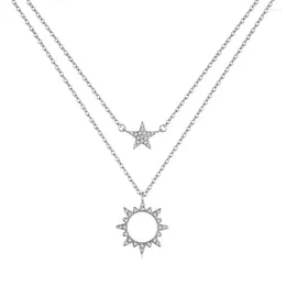 Chains S925 Creative Star Sun Double Stacked 5A Zircon Necklace Fashion Jewelry