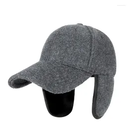 Ball Caps Wool Winter Hat With Brim Earflap Fitted Faux Fur Baseball Cap For Men Cold Weather Ski Snow Hiking Bonnets