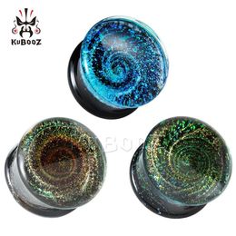 Kubooz High Quality Glass Milky Way Design Ear Plugs Earring Tunnels Piercing Gauges Body Jewellery Expanders Whole 6mm to 25mm 202S