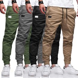 2023 Men's Solid Color Cargo Pants Slim Girdle Feet Multi-pocket Casual Pants T231202