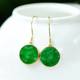 Dangle Earrings Customised Green Jade Donut For Women Stone Jadeite Vintage Gemstone Accessories Charm 925 Silver Gift Amulets Jewellery