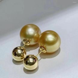 Dangle Earrings Gorgeous 8-12mm South Sea Round Gold Pearl Earring 18k