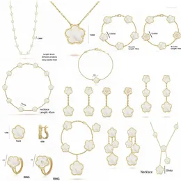 Chains French Jewellery 925 Silver Five Leaf Flower Four Clover Necklace Natural Stone Shell Charming Gift