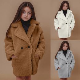 Jackets Fashion Kids Baby Girls Clothes Faux Fur Coat Winter Warm Outwear Thick Coats Teddy Bear Long Loose Children Jacket 231202