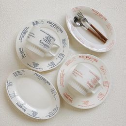 Dishes Plates Korean Simple Ceramic Tableware Retro French Alphabet Coffee Cup Plate Set Nice 231202