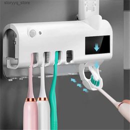 Toothbrush Holders Solar Energy UV Toothbrush Holder Toothpaste Squeezer Bathroom Accessories Black Wall-mounted Sanitizer Tooth Brush Holder Q231202